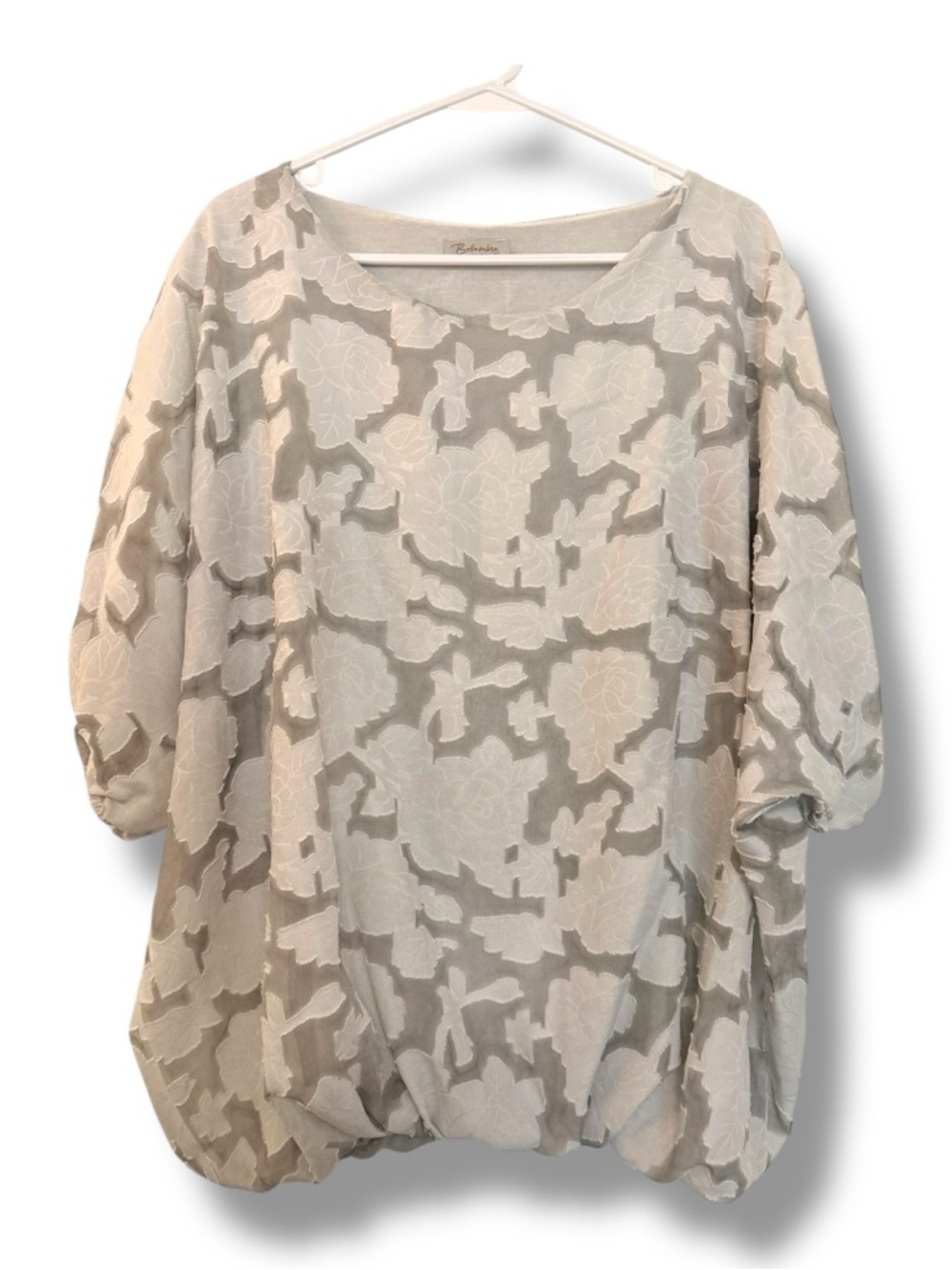 Bellambia Italian Made Blouson Burn Out Overlay Bubble-Hem Blouse